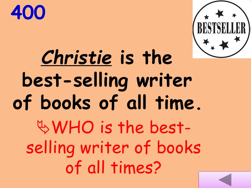 400 Christie is the best-selling writer of books of all time.  WHO is